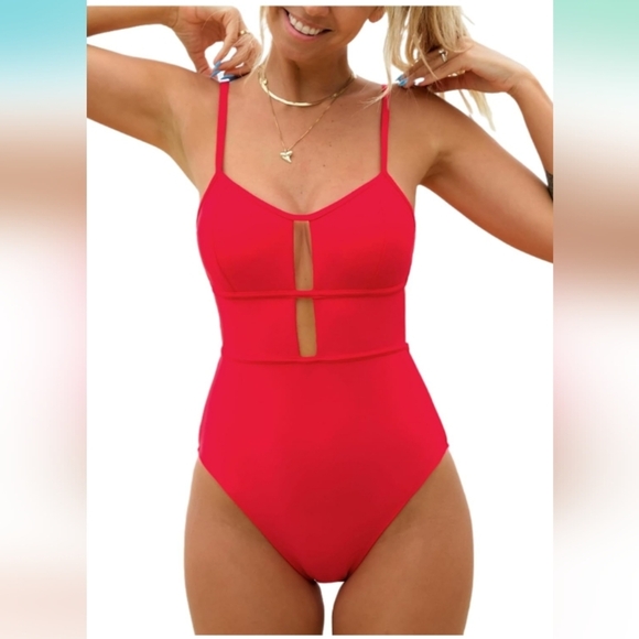 CUPSHE One Piece Scoop Neck Adjustable Straps Cutout Back Self Tie Size M - Picture 1 of 7
